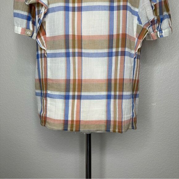 Madewell V-neck Textured Plaid Shoulder-Ruffle Top - Picture 9 of 13